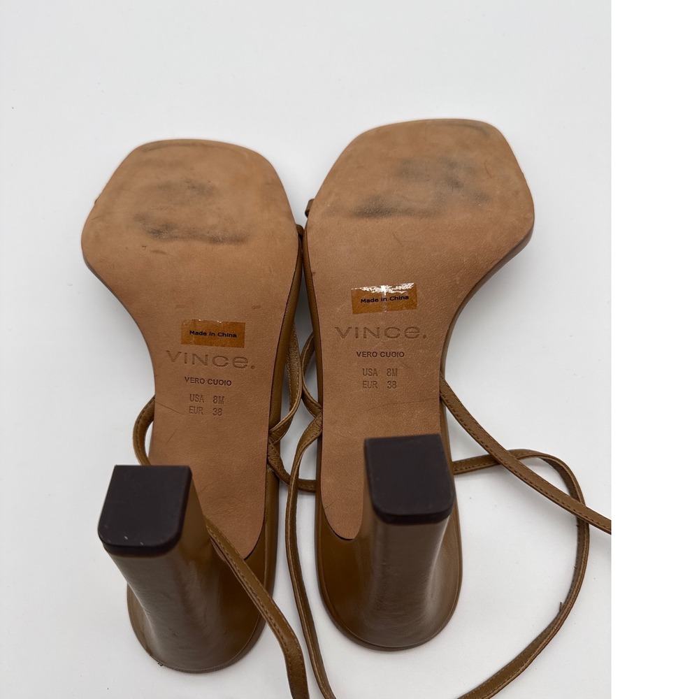 Vince Qiana Ankle Strap Sandal Dark Walnut Leather Square Toe Block Heel Brown - Picture 14 of 16